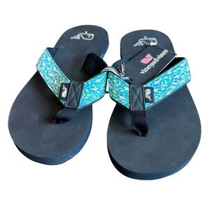 Vineyard Vines Flip Flops NWT Boy's Size 4 Blue &‎ Green Shark Batik Classic